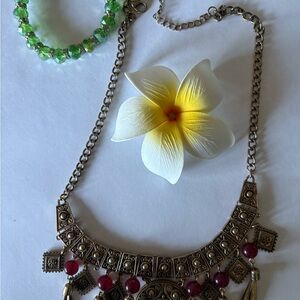 Gold and Red Statement Necklace